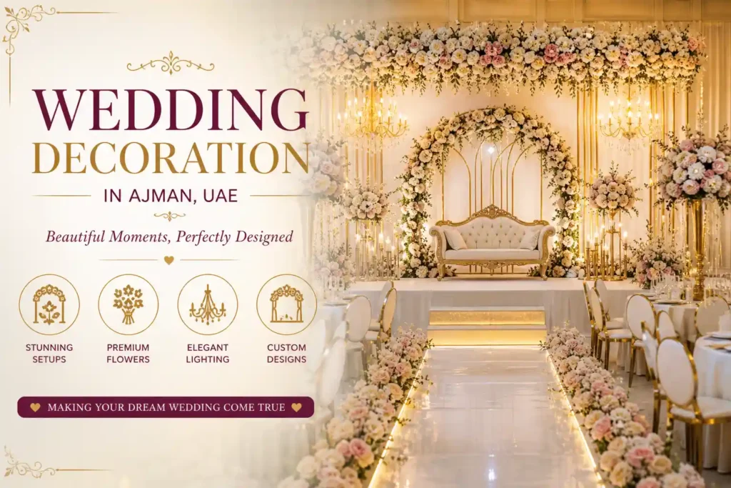 Wedding decoration in Ajman luxury wedding setup by uv events